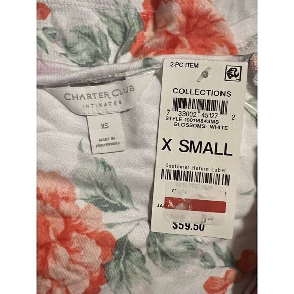 Charter Club White Blossoms Lace Short Sleeve PJ Set Extra Small NWT - Picture 4 of 6